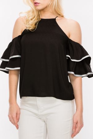 Ruffle Cold Shoulder Top